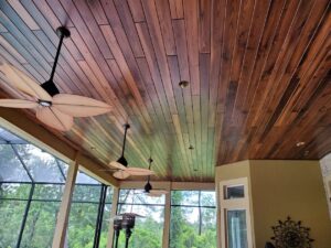 CFL Custom Carpentry-installed Synergy Wood ceiling with seamless paneling and high-quality wood finish.