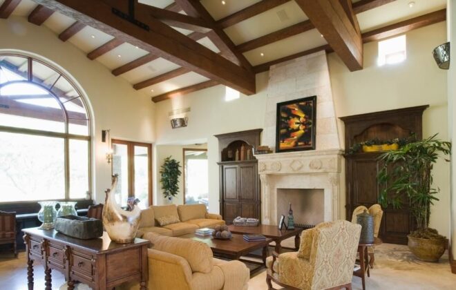 Interior with Exposed Ceiling Beams, Adding Charm and Elegance to the Space